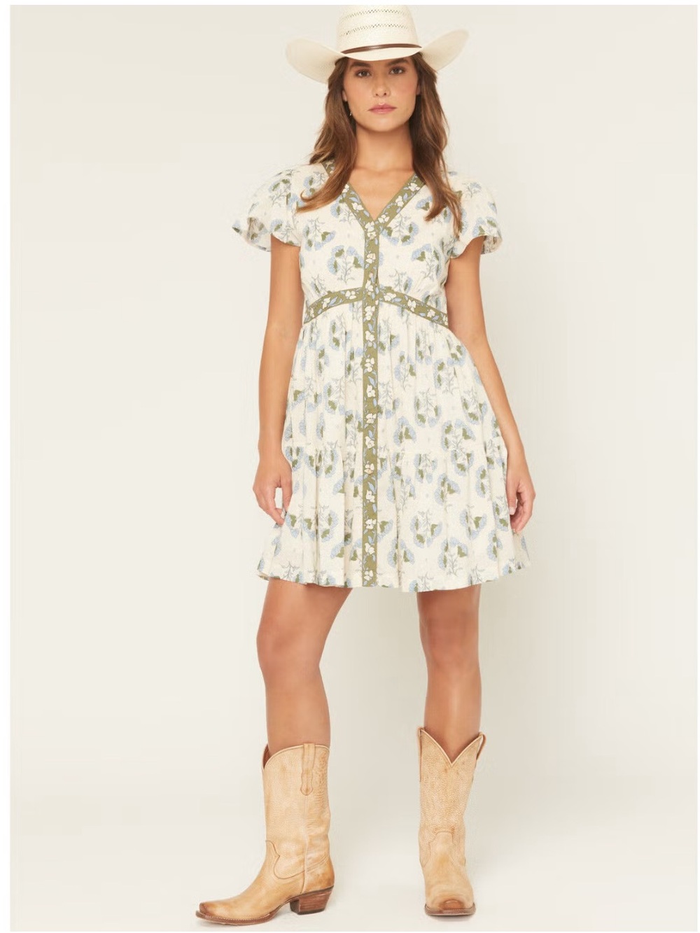 BILA MONACO FLORAL BORDER SHORT SLEEVE MINI DRESS